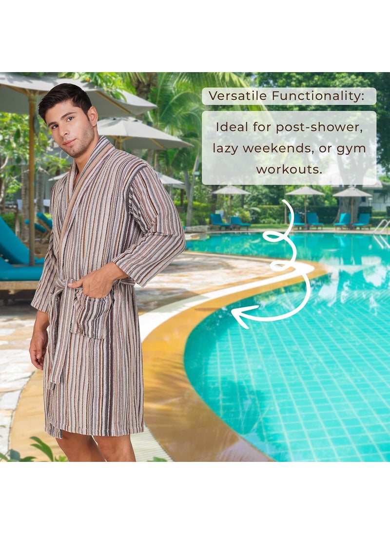 Rangoli 100 Cotton Bathrobe for Men 450 GSM Unisex bath robes with Pockets Lightweight Highly Absorbent Luxurious Full Sleeves Bath GownBath Robe Off White