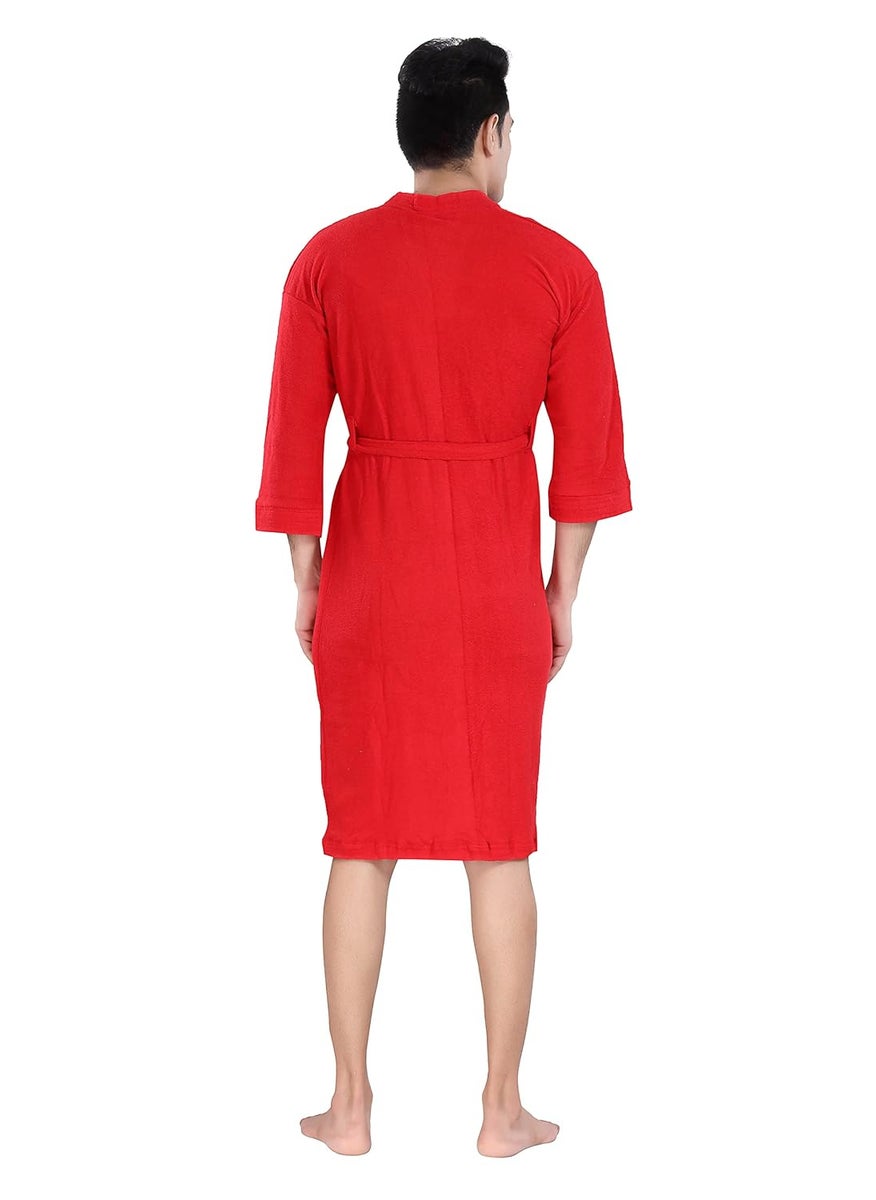 LacyLook Premium Mens Bathrobe Mens Soft Terry Cotton Bathrobe Full Red