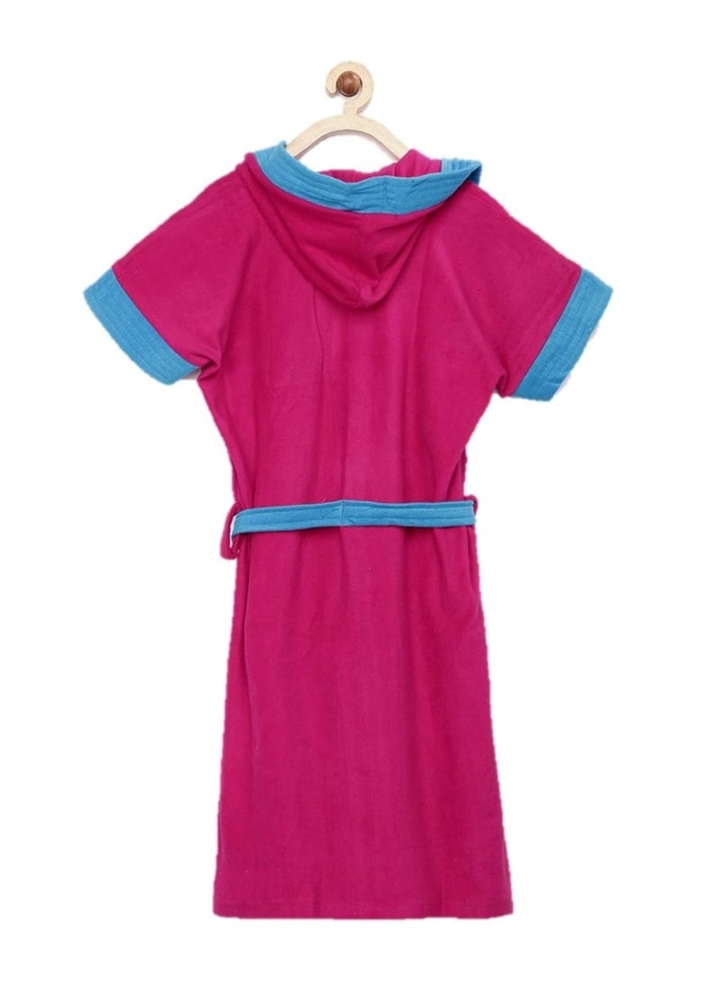 Sand Dune Set of 2 Kids Hood Bathrobe for Boys Terry Cotton Bathrobe Gown Half Sleeves Knee Length Pocket with Waist Belt Combo of 2 Children Hodded Bath Robe is Available for Age Group Between 4 to 13 Years Available in 2 Colors Turquoise Rani Pink with Border Pack of 2