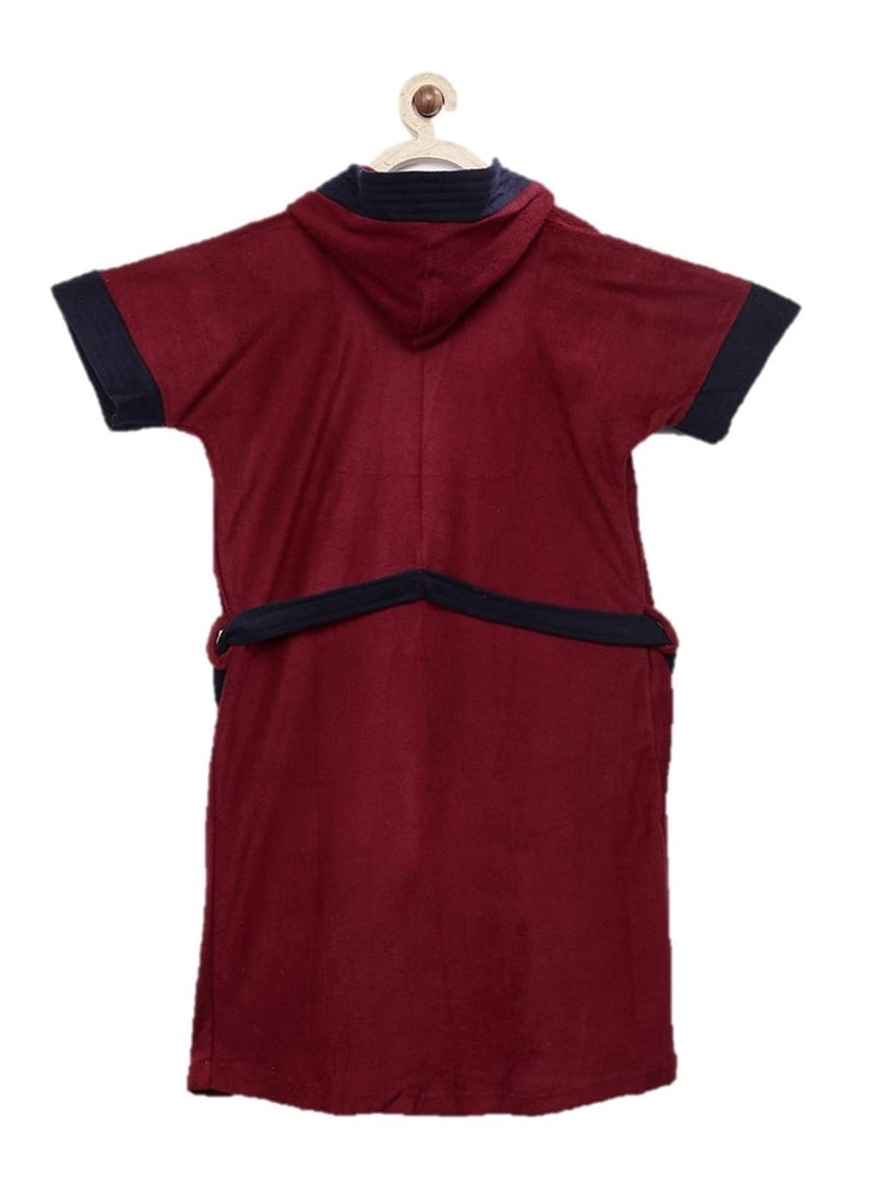 Sand Dune Set of 2 Kids Hood Bathrobe for Boys Terry Cotton Bathrobe Gown Half Sleeves Knee Length Pocket with Waist Belt Combo of 2 Children Hodded Bath Robe is Available for Age Group Between 4 to 5 Years Available in 2 Colors Red Navy Blue with Border Pack of 2