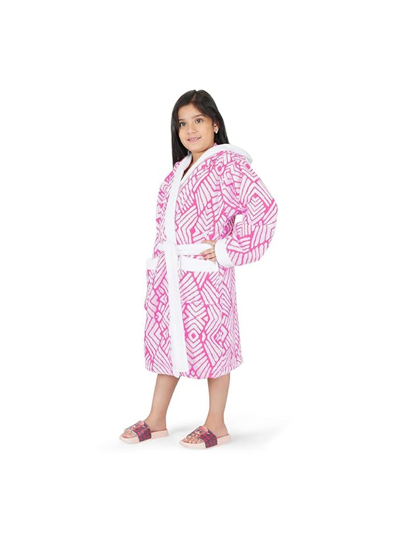 Rangoli 100 Cotton Jacquard Kids Bathrobe For Girls and Boys 400 GSM Ultra Soft Plush Hooded Bathrobe with 2 Pockets Adjustable Belt Gown Bathrobe for Kids