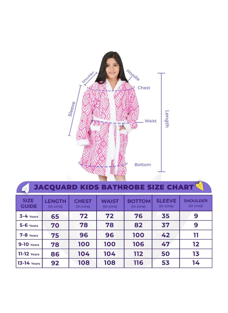 Rangoli 100 Cotton Jacquard Kids Bathrobe For Girls and Boys 400 GSM Ultra Soft Plush Hooded Bathrobe with 2 Pockets Adjustable Belt Gown Bathrobe for Kids