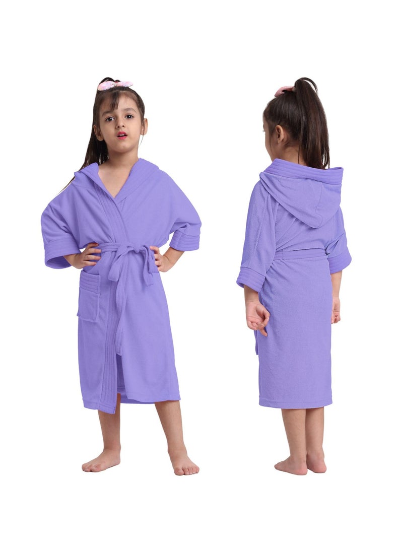 CREEVA Premium Melodious Unisex Hooded Childrens Bathrobe Cozy and Absorbent Robe with Adjustable Belt and Pocket for Kids Ages 1415 Years Lavender