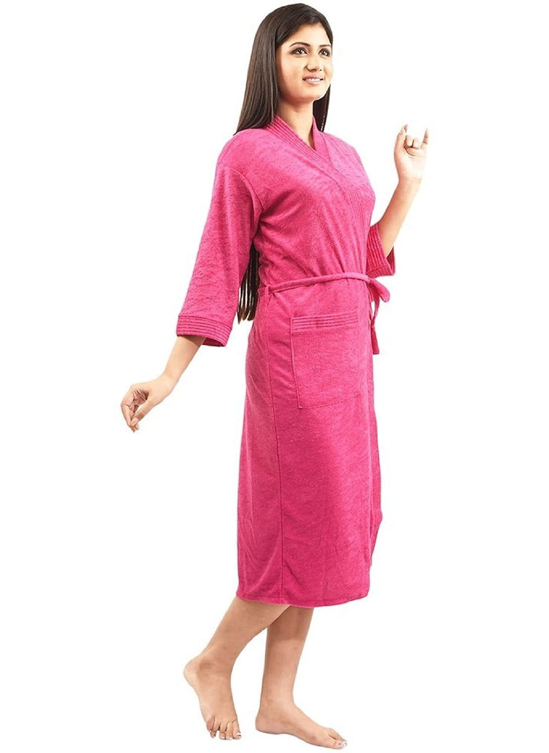 ELEVANTO Premium Collection 34Th Sleeve Terry BathrobeFree Size
