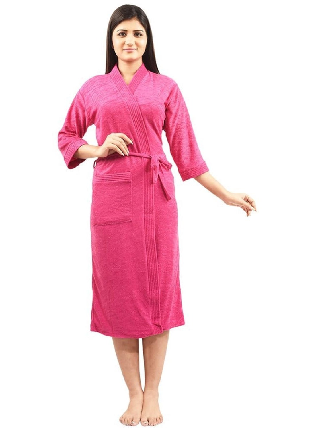 ELEVANTO Premium Collection 34Th Sleeve Terry BathrobeFree Size