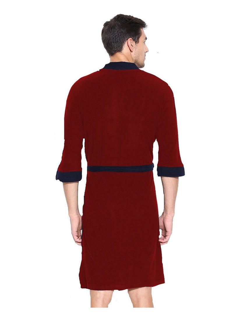 ELEVANTO Bathrobes For Mens Collection 34 Sleeve Soft Terry Cotton Bathrobe Free SizeREDNAVY