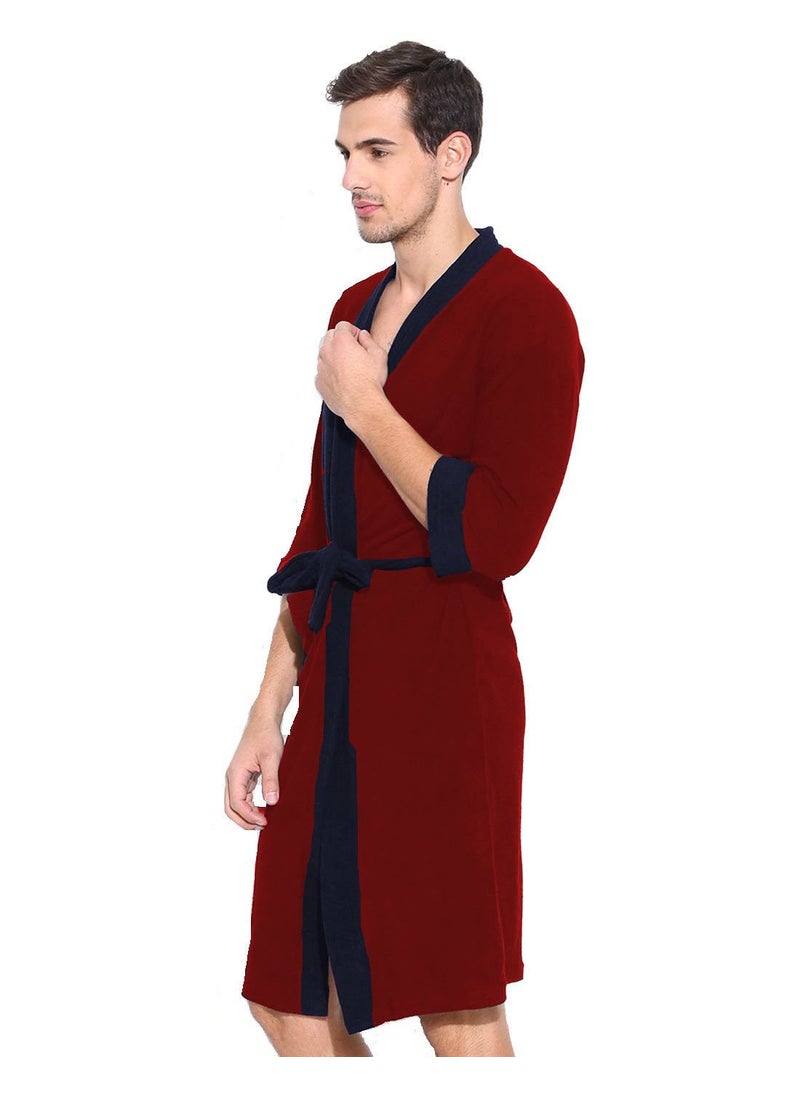 ELEVANTO Bathrobes For Mens Collection 34 Sleeve Soft Terry Cotton Bathrobe Free SizeREDNAVY