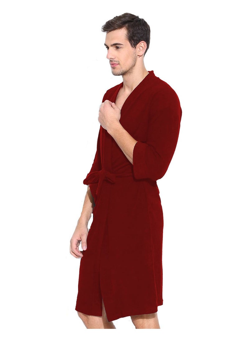 ELEVANTO Bathrobes For Mens Collection 34 Sleeve Soft Terry Cotton Bathrobe Free SizeRED