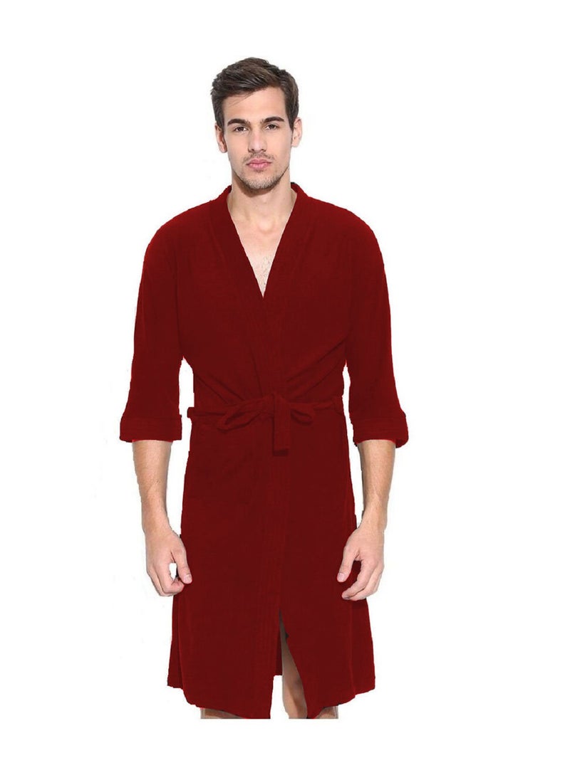 ELEVANTO Bathrobes For Mens Collection 34 Sleeve Soft Terry Cotton Bathrobe Free SizeRED