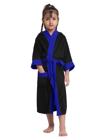 CREEVA Premium Melodious Unisex Hooded Childrens Bathrobe Cozy and Absorbent Robe with Adjustable Belt and Pocket for Kids Ages 1011 Years Black Turkish