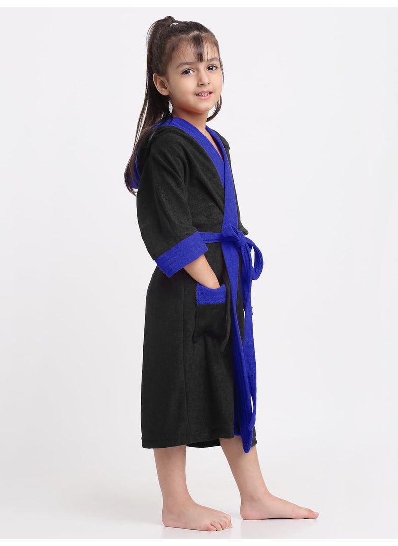 CREEVA Premium Melodious Unisex Hooded Childrens Bathrobe Cozy and Absorbent Robe with Adjustable Belt and Pocket for Kids Ages 1011 Years Black Turkish