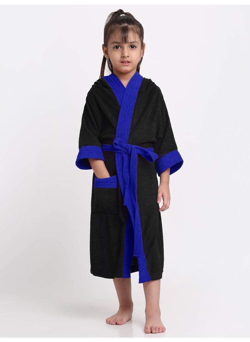 CREEVA Premium Melodious Unisex Hooded Childrens Bathrobe Cozy and Absorbent Robe with Adjustable Belt and Pocket for Kids Ages 1011 Years Black Turkish