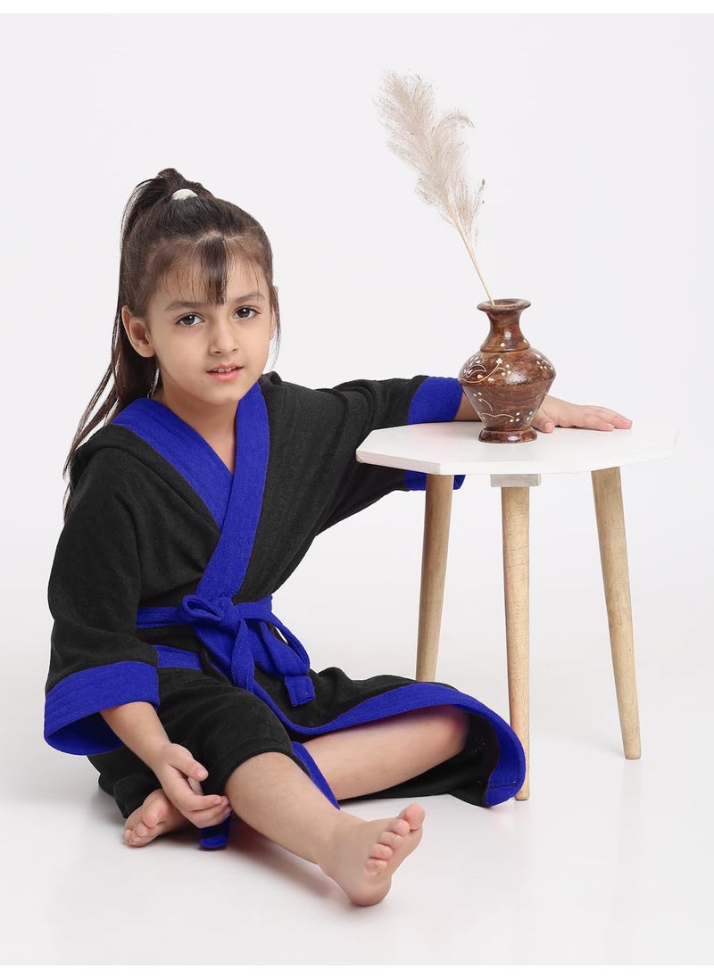 CREEVA Premium Melodious Unisex Hooded Childrens Bathrobe Cozy and Absorbent Robe with Adjustable Belt and Pocket for Kids Ages 1011 Years Black Turkish