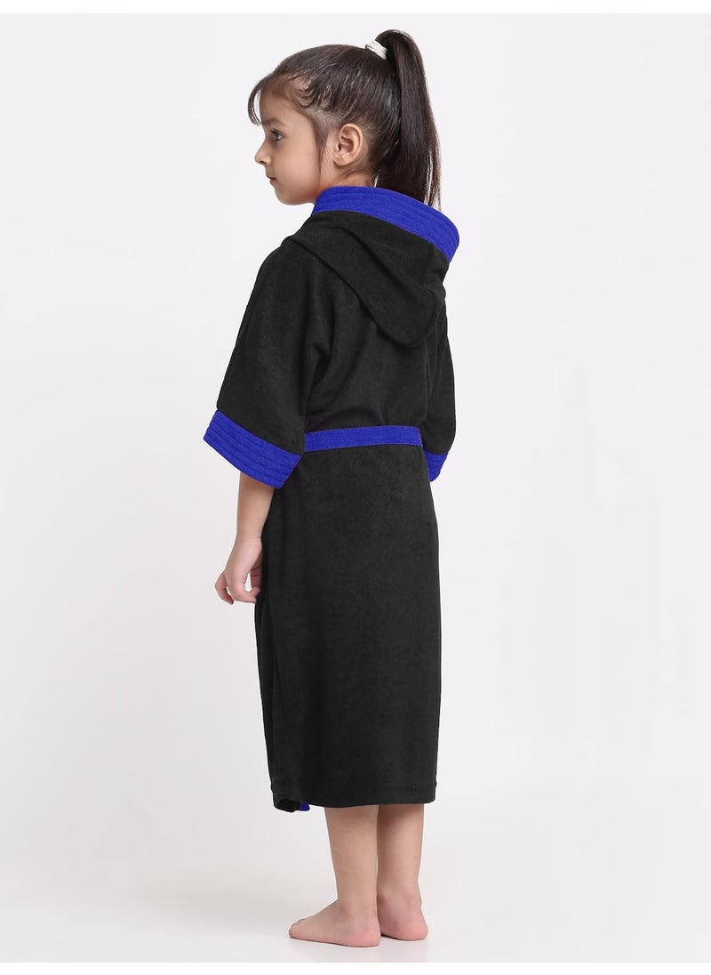 CREEVA Premium Melodious Unisex Hooded Childrens Bathrobe Cozy and Absorbent Robe with Adjustable Belt and Pocket for Kids Ages 1011 Years Black Turkish