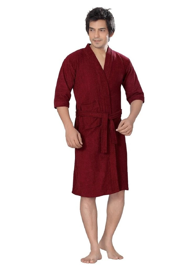 ELEVANTO Bathrobes For Mens Collection 34 Sleeve Soft Terry Cotton Bathrobe Free SizeMAROON