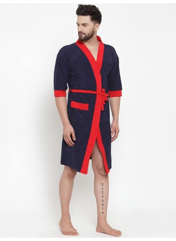ELEVANTO Bathrobes For Mens Collection 34 Sleeve Soft Terry Cotton Bathrobe Free SizeRED