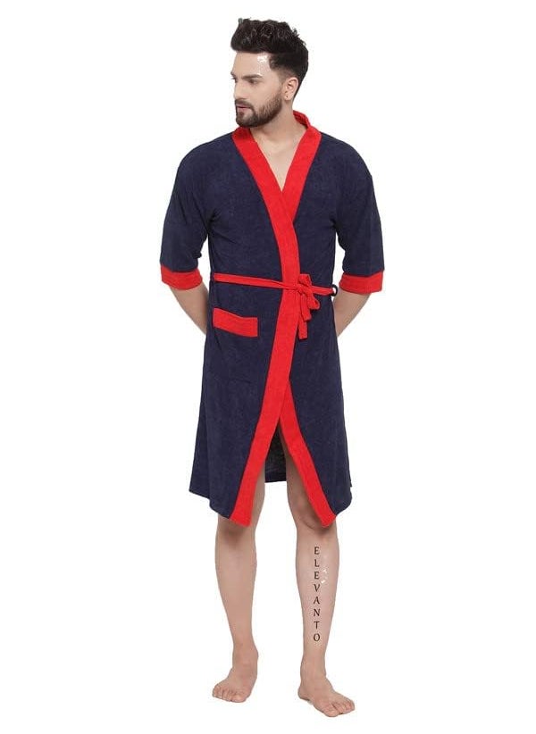 ELEVANTO Bathrobes For Mens Collection 34 Sleeve Soft Terry Cotton Bathrobe Free SizeRED