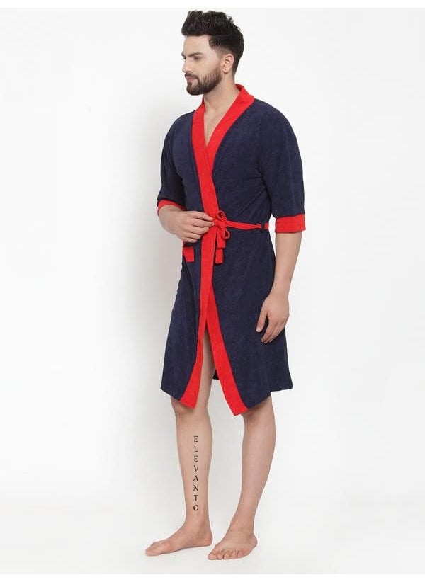 ELEVANTO Bathrobes For Mens Collection 34 Sleeve Soft Terry Cotton Bathrobe Free SizeRED