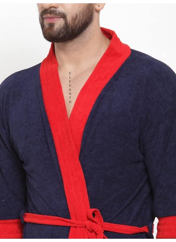 ELEVANTO Bathrobes For Mens Collection 34 Sleeve Soft Terry Cotton Bathrobe Free SizeRED