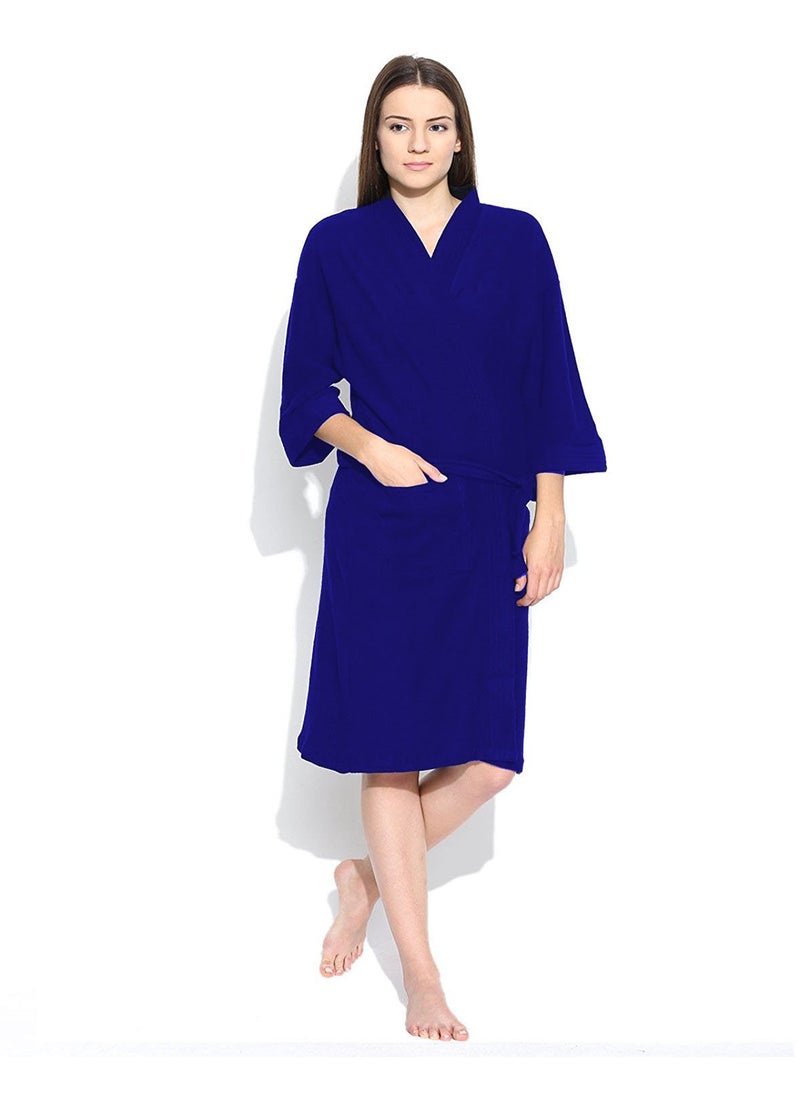 ELEVANTO Premium Collection 34Th Sleeve Terry BathrobeFree Size RoyalBlue