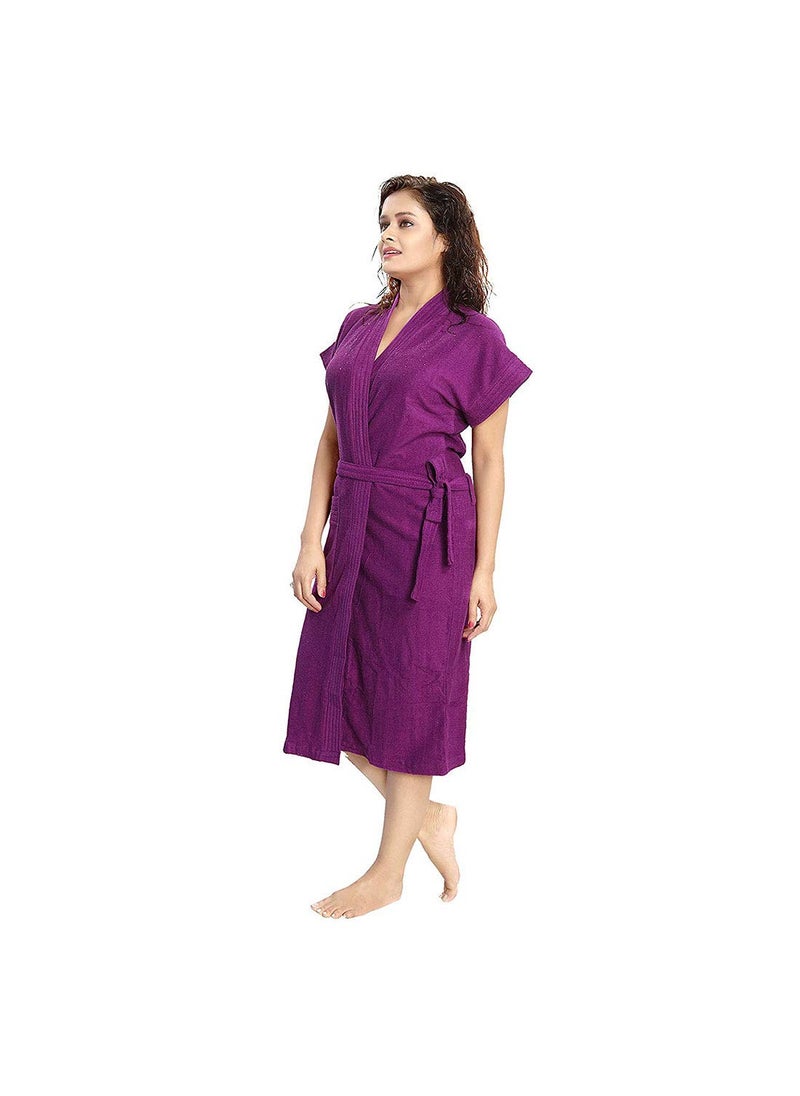 Poorak bathrobes terry cotton free size bathrobe for women bathsuit fit up to 42 inches chest size ladies Purple bathrobe