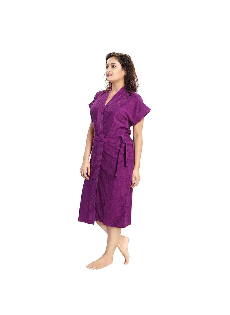 Poorak bathrobes terry cotton free size bathrobe for women bathsuit fit up to 42 inches chest size ladies Purple bathrobe