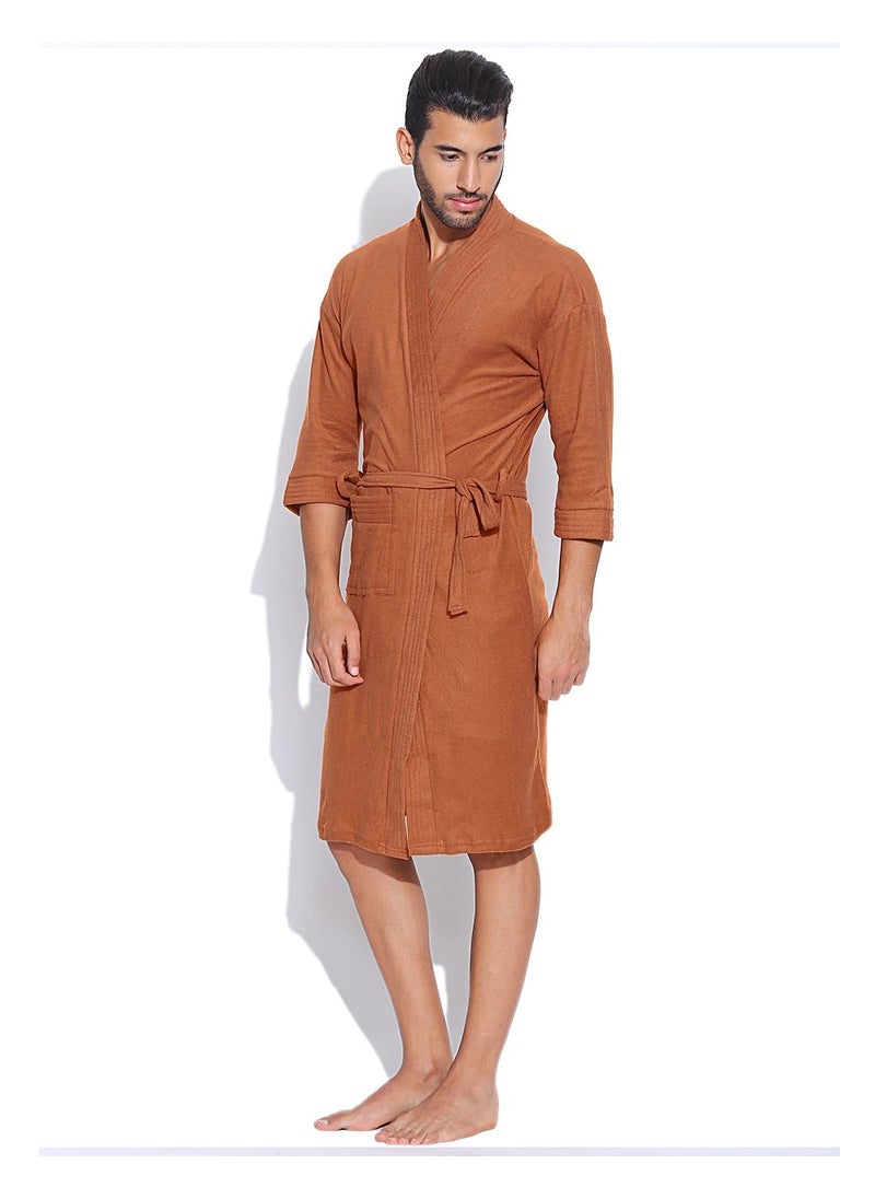 Sand Dune Rust Color Mens Terry Cotton Bathrobe Gown Full Sleeve Knee Length with Pocket Gents Bath Robe is Available in Size L