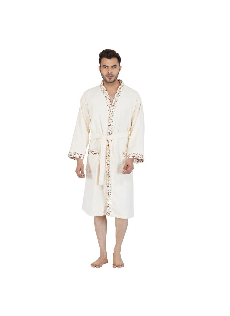 Rangoli Sakura 100 Cotton Bathrobes For Men 420 GSM Ultrasoft Lightweight Highly Absorbent Luxurious Bath GownBath Robe for Men Perfect For Gym Spa Hotel Robe Ivory XL
