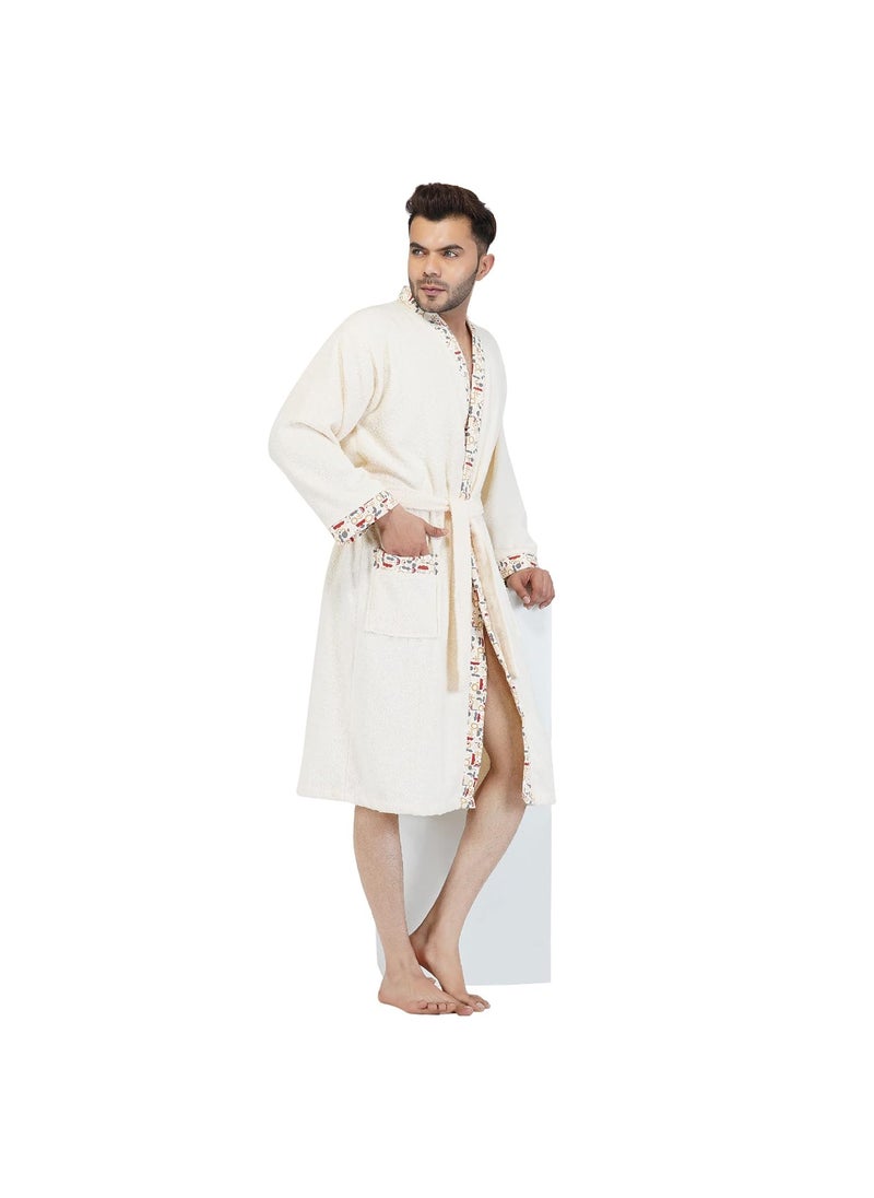 Rangoli Sakura 100 Cotton Bathrobes For Men 420 GSM Ultrasoft Lightweight Highly Absorbent Luxurious Bath GownBath Robe for Men Perfect For Gym Spa Hotel Robe Ivory XL