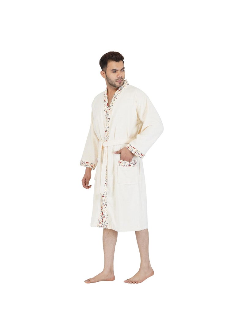 Rangoli Sakura 100 Cotton Bathrobes For Men 420 GSM Ultrasoft Lightweight Highly Absorbent Luxurious Bath GownBath Robe for Men Perfect For Gym Spa Hotel Robe Ivory XL
