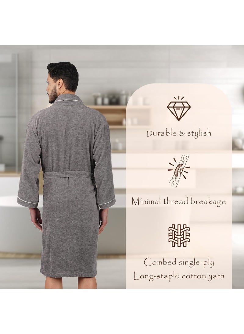 Rangoli Prima Dream 100 Cotton Bathrobe for Men500 GSM Unisex bath robes with Pockets Lightweight Highly Absorbent Luxurious Full Sleeves Bath GownBath Robe GreyXL