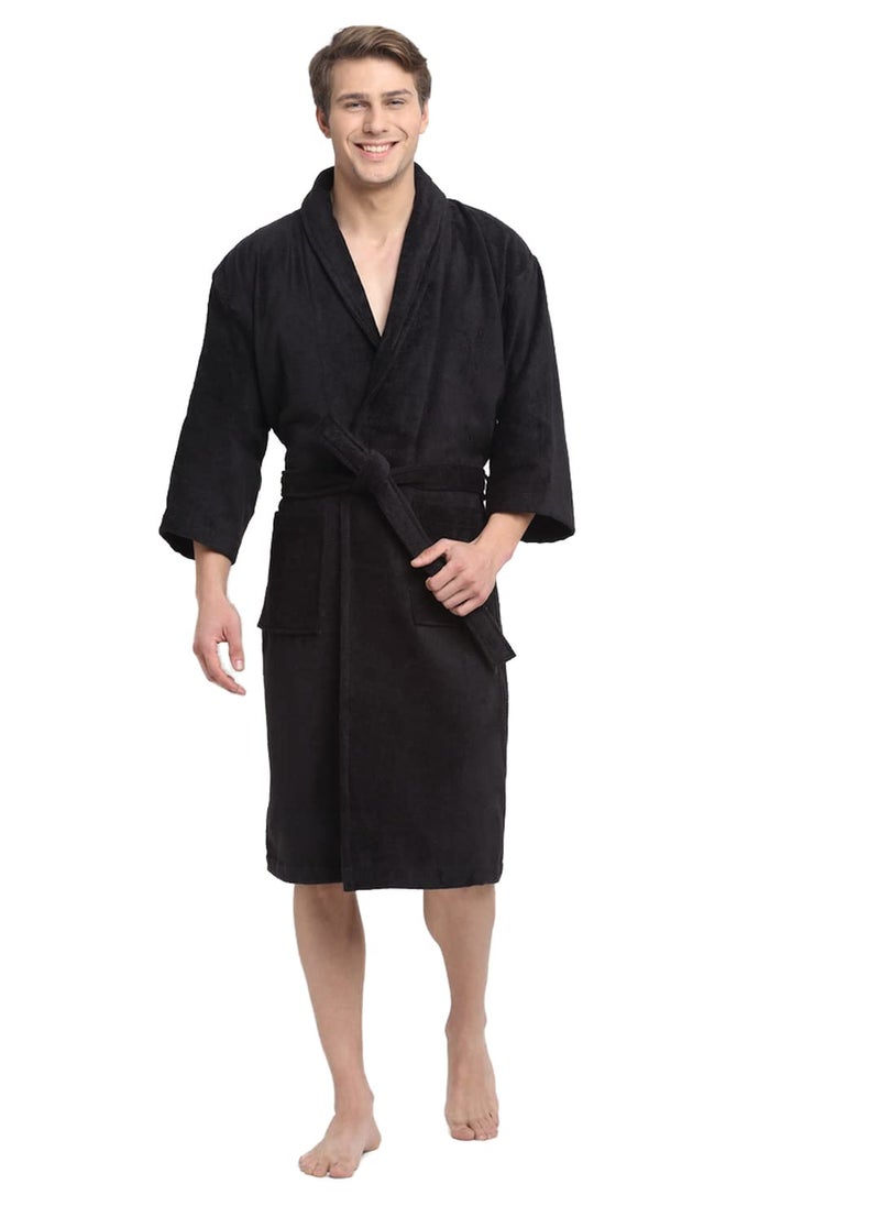 CREEVA Luxury 100 Cotton Unisex Shawl Collar Bathrobe Super Soft Velour Terry Highly Absorbent Perfect for Gym Shower Spa Hotel Nightwear Gift Large Black