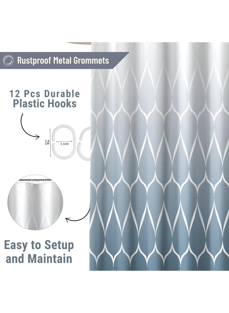 HOMETHREADS Embrace Luxury with Our 6Feet Long Premium Polyester Shower Curtain with 12 Hooks for a Lavish Bathroom Machine Washable 180x180cm Blue