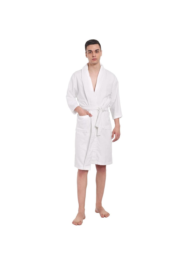 Dreamweavers Soft and Light Weight Terry Pure Cotton Deluxe Shawl Collar Unisex Bathrobe for Spa Shower White Medium
