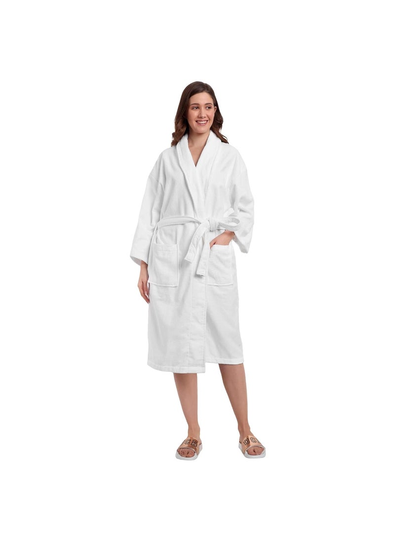 Dreamweavers Soft and Light Weight Terry Pure Cotton Deluxe Shawl Collar Unisex Bathrobe for Spa Shower White Medium