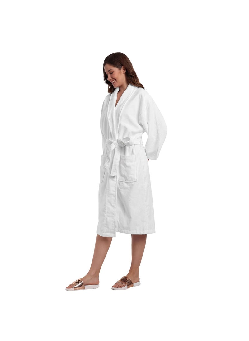 Dreamweavers Soft and Light Weight Terry Pure Cotton Deluxe Shawl Collar Unisex Bathrobe for Spa Shower White Medium