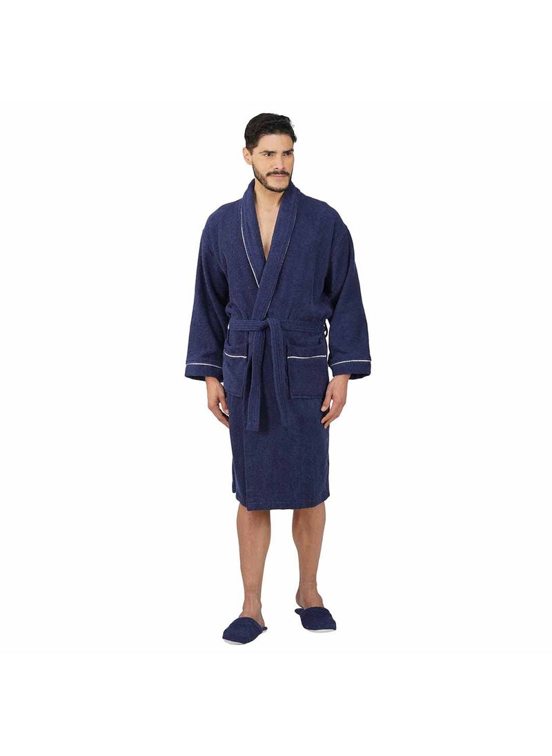 Rangoli 100 Cotton Bathrobe for Men with Matching Slippers 500 GSM Unisex bath robes with Pockets Lightweight Highly Absorbent Luxurious Full Sleeves Bath GownBath Robe Navy Blue