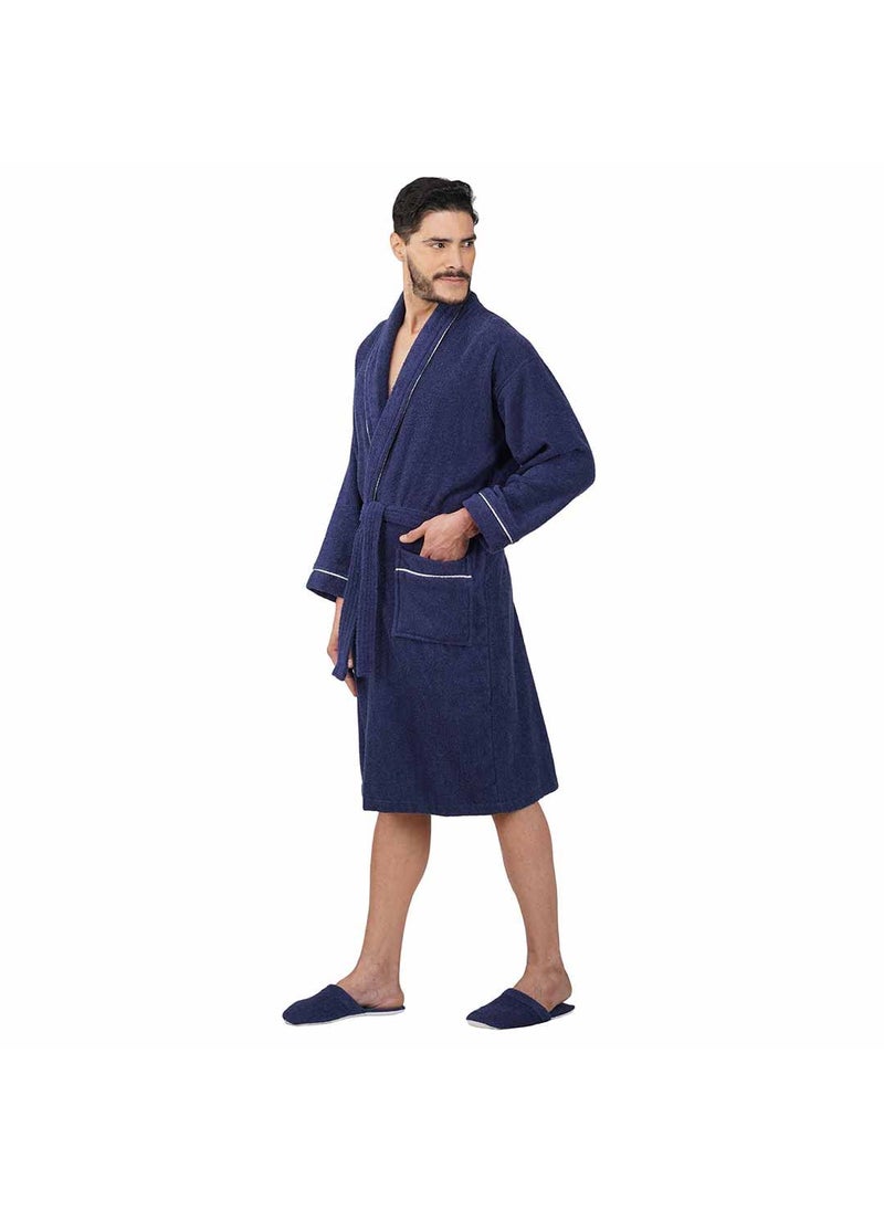 Rangoli 100 Cotton Bathrobe for Men with Matching Slippers 500 GSM Unisex bath robes with Pockets Lightweight Highly Absorbent Luxurious Full Sleeves Bath GownBath Robe Navy Blue