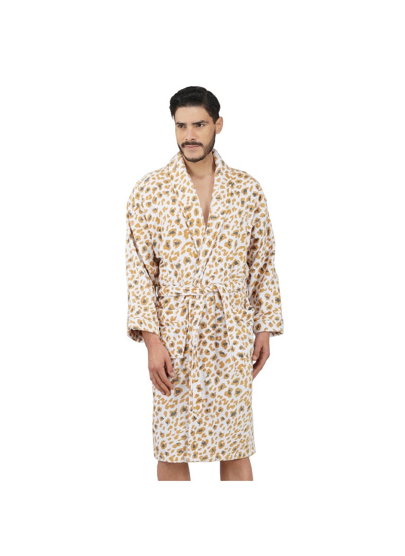 Rangoli Leopard 100 Cotton Bathrobes for Men 450 GSM UltraSoft Lightweight Highly Absorbent Luxurious Bath GownBath Robe