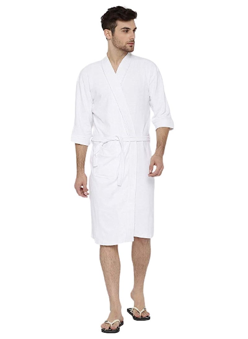ELEVANTO Bathrobes For Mens Collection 34 Sleeve Soft Terry Cotton Bathrobe Free SizeWHITE