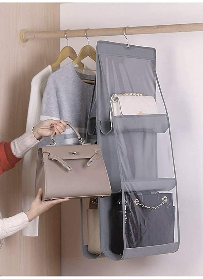 AG ECom Handbag Organizer 6 Pockets For LadiesNon woven Foldable Bag Organizer For WardrobeTransparent With Hanger