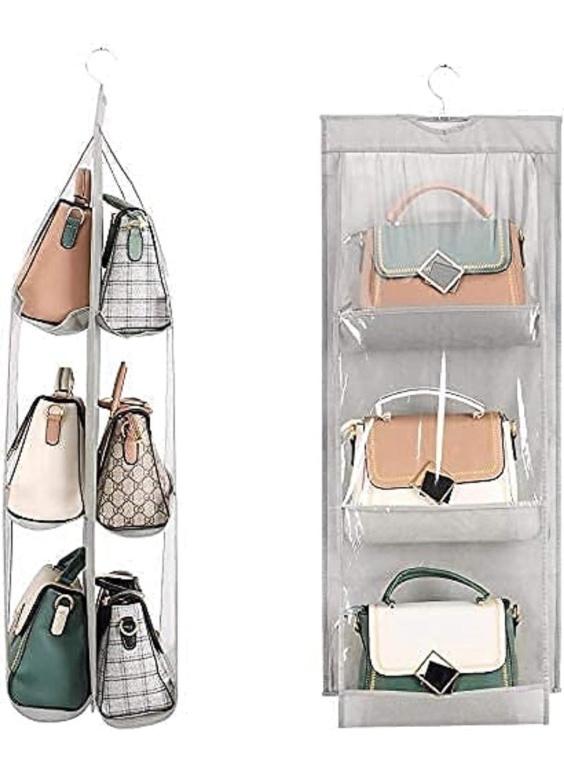 AG ECom Handbag Organizer 6 Pockets For LadiesNon woven Foldable Bag Organizer For WardrobeTransparent With Hanger