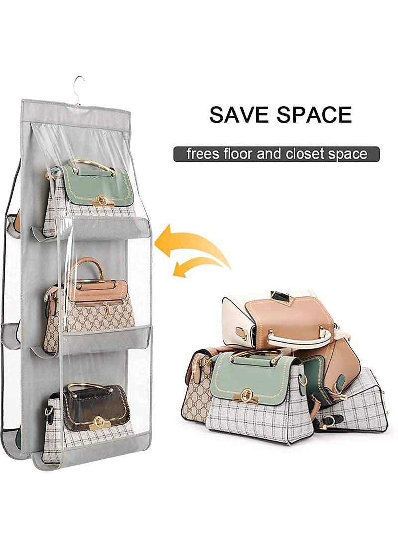 AG ECom Handbag Organizer 6 Pockets For LadiesNon woven Foldable Bag Organizer For WardrobeTransparent With Hanger