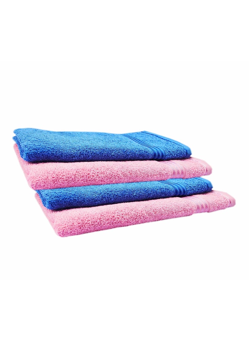 Space Fly Love Touch Good Looking Plain Blue Pink Super Absorbent Cotton Hand Towels 4 Pieces