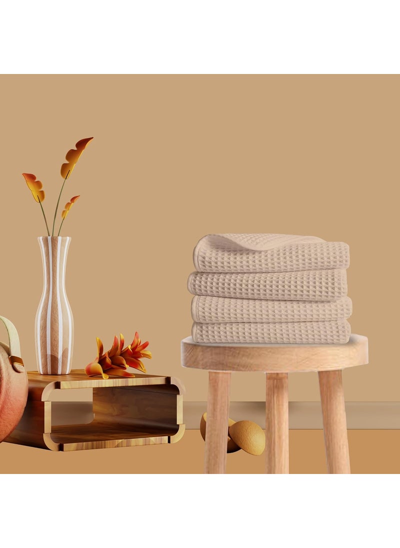 Enchant Home Pure Cotton Waffle Towel Lightweight Anti Microbial and Water Absorbent Soft Touch Quick Drying Hand Towels Beige Pack of 4