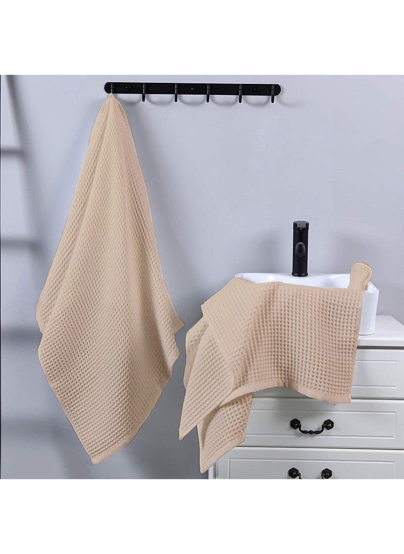 Enchant Home Pure Cotton Waffle Towel Lightweight Anti Microbial and Water Absorbent Soft Touch Quick Drying Hand Towels Beige Pack of 4