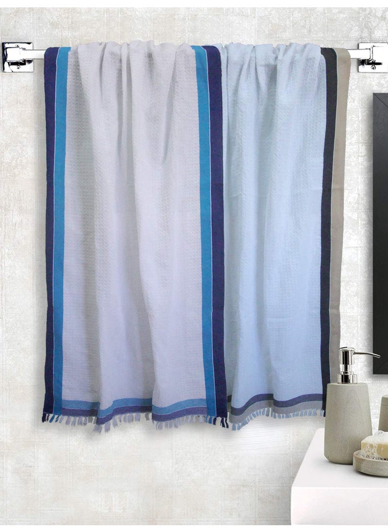 Athom Living Light Weight Cotton Premium Waffle Border Bath Towel 75x150 cm Pack of 2
