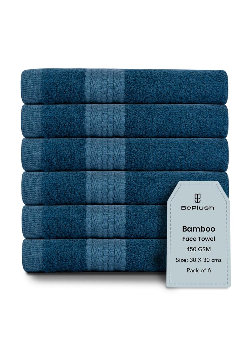 BePlush Bamboo Face Towel Set of 6 Ultra Soft Absorbent Quick Dry Towels for Facewash Gym Travel Spa Sensitive Skin Friendly Face Towel for Women Men 450 GSM 30x30 Cms Aqua Blue
