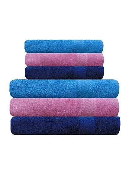 AKIN TOWEL Cotton Towels Set of 6 Hand Towels 3 Pink Blue