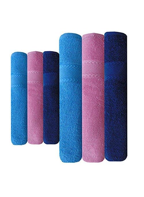 AKIN TOWEL Cotton Towels Set of 6 Hand Towels 3 Pink Blue